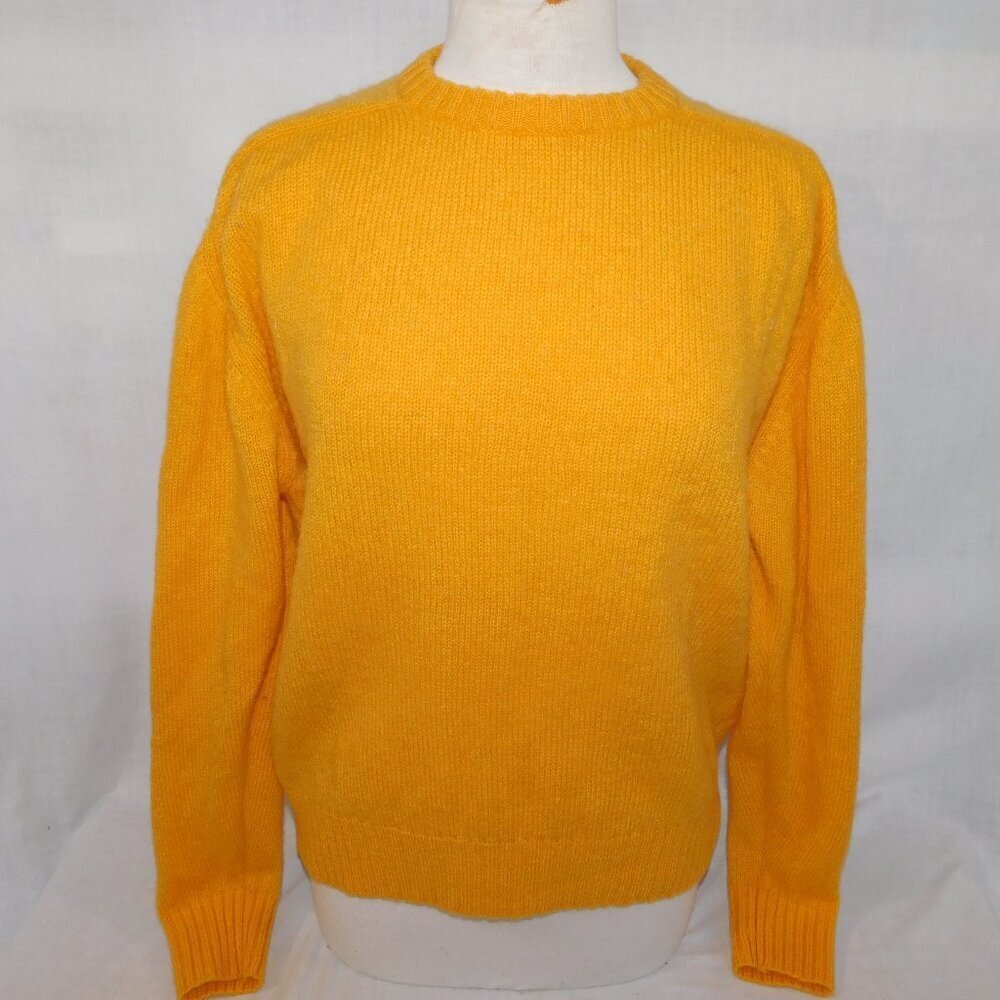 Vintage Baycrest Yellow Orange Shetland Wool knit crew neck Sweater Womens XL